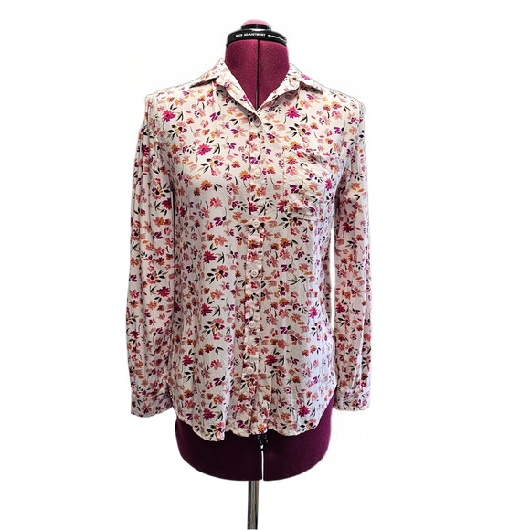 Beach Lunch Lounge Floral Button Down Shirt - Pink Orange Cream Brown Mulitcolor - Picture 1 of 13